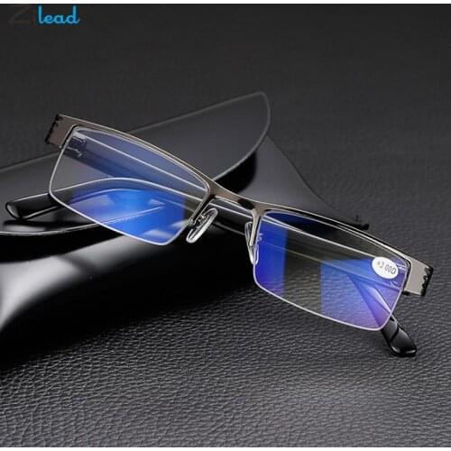 Zilead Blue Film Resin Reading Glasses Men Business Half Frame Presbyopic Eyeglasses Hyperopia Eyewear Diopters+1.0to+4.0 Unisex