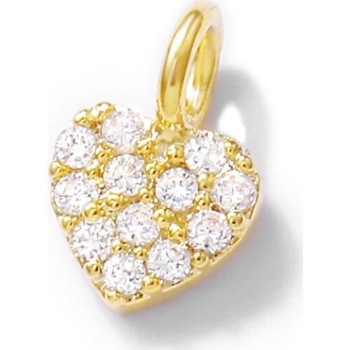 Factory wholesale Gold Color Brass and Zircon Heart Charms Pendants Necklace and Bracelet Earring Diy Jewelry Accessories