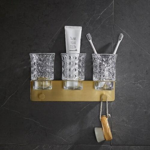 Punch-free Brass Wall-mounted Cup Holder Glass Holder Wall-mounted Toothbrush Toothbrush Cup Holder Bathroom Hardware