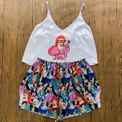 Womens Sleepwear Sexy Beautiful Girls Satin Pajamas Set Spring Summer V-Neck Pyjamas Sleeveless Cute Cami Top and Shorts Pijama