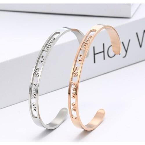 Hollow NO MUD NO LOTUS Open Cuff Bracelets Bangles For Women Gold Silver Color Female Bangle for Valentines Day Jewelry Gifts
