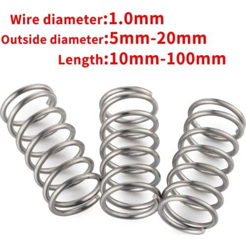 10pcs 1.0 mm Wire Dia OD 5 6 7 8 9 10 11 12 13 14 15 Y-type Rotor Return Compression Pressure Spring 10-100mm 304Stainless Steel
