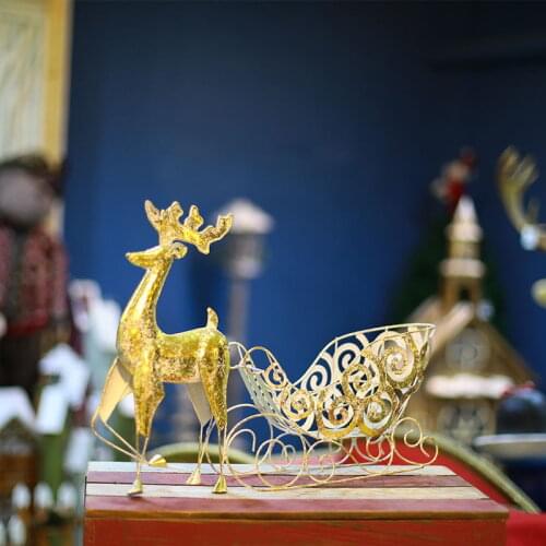 Christmas golden deer cart wrought iron elk sleigh cart creative ornaments hotel shopping mall cabinet scene decoration navidad
