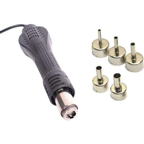 Hot Air Gun Desoldering Soldering Heat Gun Handle For 858D 8586 8858 852 878 952 853 Rework Solder Repair Station 5pcs Nozzles