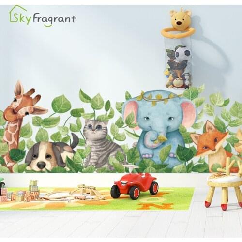 Animals In Leaves Wall Stickers Baseboard Corridor Wall Decor Hand-painted Self Adhesive Sticker Home Decor Room Decoration