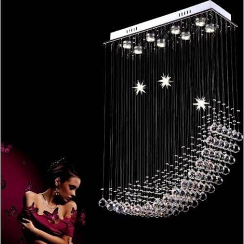 Modern minimalist LED rectangular dining moon and the stars hanging wire crystal chandelier bar lamps, white / warm white