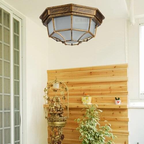 Glass Shade Outdoor Ceiling Lights Yard Balcony Garden Flush Ceiling Lamp Europe Style Exterior IP Rate Fixture