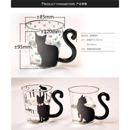 Heat-resistant glass Cat Kitty Mug Tea Milk Coffee Blue Dots Espresso Sets for Birthday Gift Glass Drinkware Couples Cup