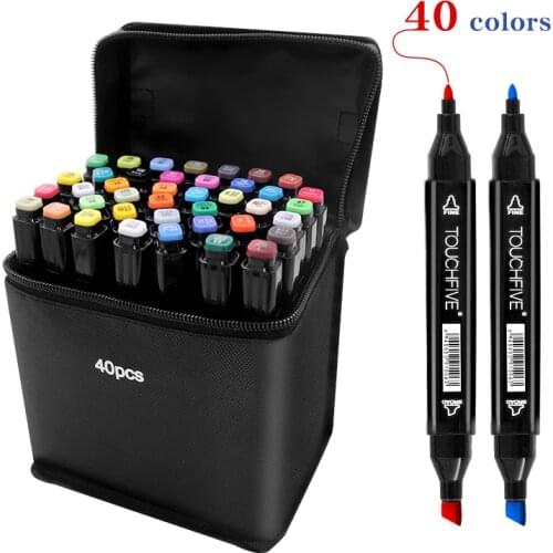 TouchFive 40 Colors Multicolour Dual Tip Fine Liner Art Marker Pens Drawing Painting Markers Pen Brush School Supplies Markerpen
