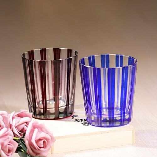 Bohemian Czech Style Engraving Whiskey Cup / Hand Cut to Clear Color Glass Whisky Tumbler 2 Pieces Sale