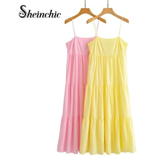 Vestidos De Mujer Casual 2021 Summer Sexy Elegant Spaghetti Strap Midi Cotton Dresses for Women