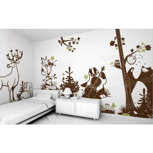 Woodland Animal Vinyl Wall Stickers Kids Room Removable Cute Bear Deer Wall Decals Living Room Home Decor Creative Mural ZB570