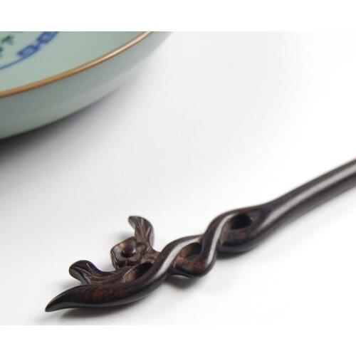 Chinese Style Antiquity Ebony Blackwood Hairpin Carving Temperament Simple Step Shake Hanfu Vintage Hairpin Accessories MA