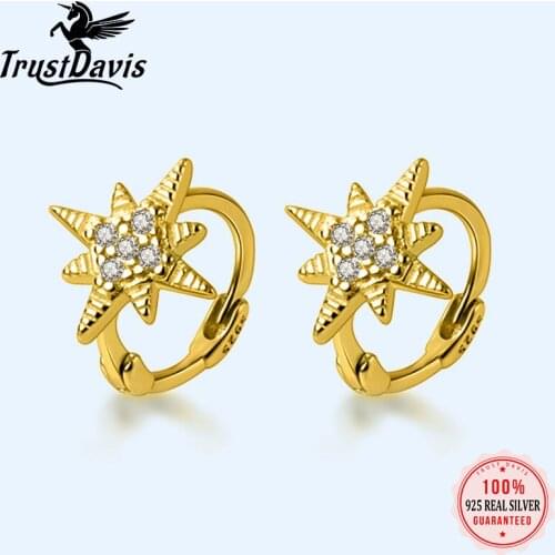 Trustdavis Real 925 Sterling Silver Minimalist Fashion INS Star CZ Mini Hoop Earring For Women Wedding Party S925 Jewelry DA1601