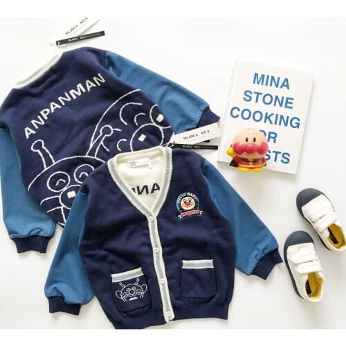 Tonytaobaby Autumn and Winter New Boys and Girls Blue Cartoon Sleeve V-Neck Sweater Cardigan