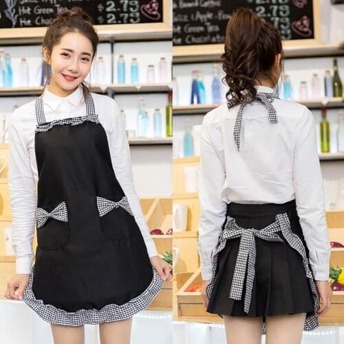 Women Bowknot Ruffles Baking Kitchen Coffee Shop Cooking BBQ Cover Pocket Apron kitchen accessories dropshipping