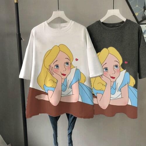 Disney Princess Womens Top White Printed Casual Short Sleeve 90s Fashion T-shirt Oversized T-shirt Summer Kawaii T-shirt