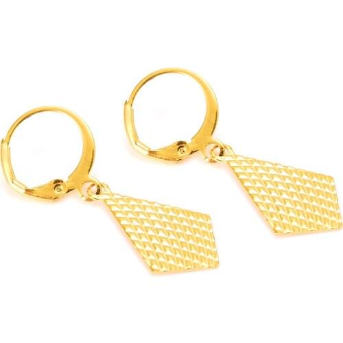 10 KT Pure Yellow Gold GF Earring Real Italy Womens Flash resplendent Fashion new arrival African ethnic style rhombus elegant