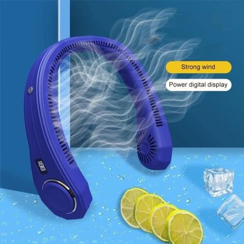 2021 Neckband Electric Fan Portable Air Conditioning Bladeless Fan Power Digital Display Usb Hanging Neck Rechargeable Lazy Fan