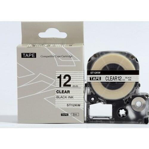 20PK compatible for Kingjim ST12KW/ LC-4TBW BLACK ON CLEAR label tape for TepraPro or Labelworks printer