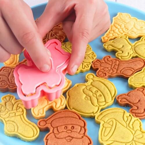 3D Christmas Santa Claus Elk Snowman Gingerbread Cookie Cutters Mold Biscuit Embossing Mould Dessert Baking Silicone Mold Tool