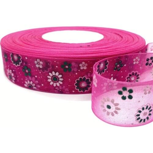 5Yards /Roll 25mm Printing Flower Organza Ribbons For Flower Gift Packing Wedding Decoration DIY Garment Accessories #14