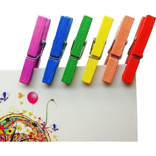 50pcs 3cm Mini Color Wooden Clips For Photo Decorations Paper DIY Design Clothing Spring Clip Message Cards Office Supply Shirts