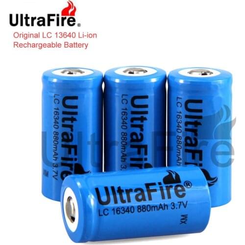 UltraFire 16340 Battery 3.7V 880mAh Li-ion CR123A Rechargeable Batteries for Laser Pen LED Flashlight Cell