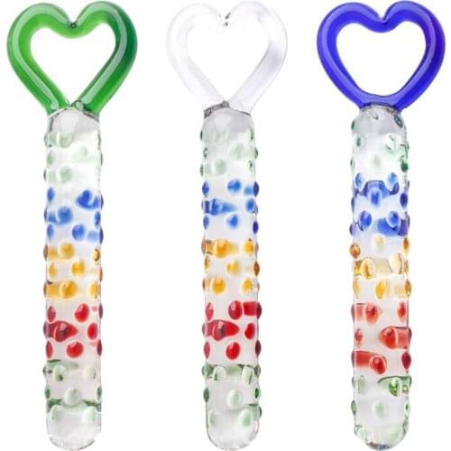 CW0074 Heart Shape Crystal Glass AV Stick with Spots Masturbation Rod Anal Plug