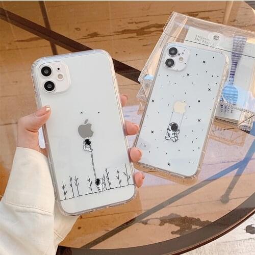 Cartoon Dinosaur Outer Space Phone Case for iPhone 12 Pro Max Mini Anti Knock Protective Cover for iPhone 7 8 Plus X XR XS Max