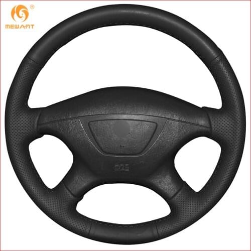 MEWANT Black Genuine Leather Car Steering Wheel Cover for Mitsubishi Pajero Sport 2004 Montero Sport 2004 Interior Accessories