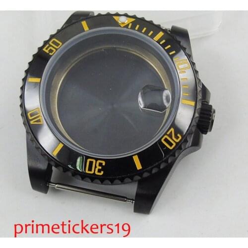 Sapphire glass 40mm PVD coated black watch case ceramic bezel fit to ETA 2836 MIYOTA movement
