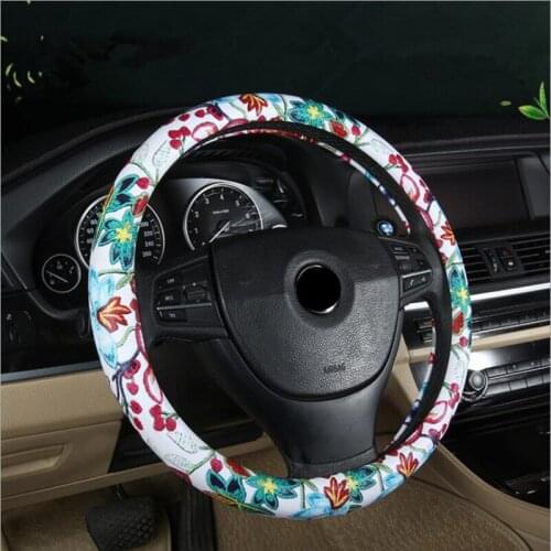 DONYUMMYJO Cute Car Steering Wheel Cover Flowers Printed Cartoon for Girls Women Car Styling fit 14-15" Steering Wheel