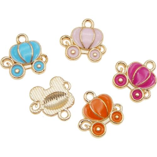 Julie Wang 10PCS Enamel Pumpkin Car Charms Mixed 4 Colors Small Fairy Tale Pendants Alloy Gold Tone Jewelry Making Accessory