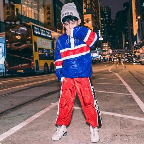 New Hip Hop ChildrenS Street Dance Suit Boys Loose Color Matching Jacket Autumn Jazz Dance Performance Costumes Tide DWY2507