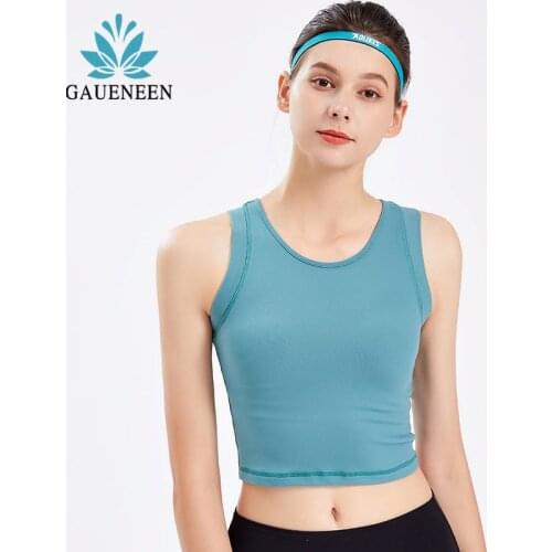 GAUENEEN Yoga Tank Tops Women Gym Vest Sportswear Seamless Running Workout Sleeveless Cropped Top Fitness Shirt Padded Tank Top
