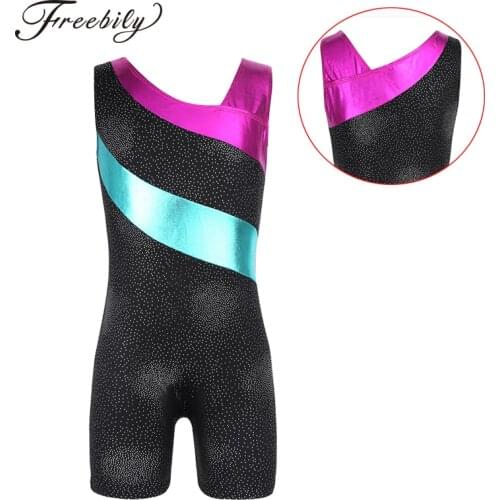 Gymnastics Leotards Girls Sleeveless Glittery Splice Dancewear Child Dance Clothing Costumes Professional Gymnastic Leotards