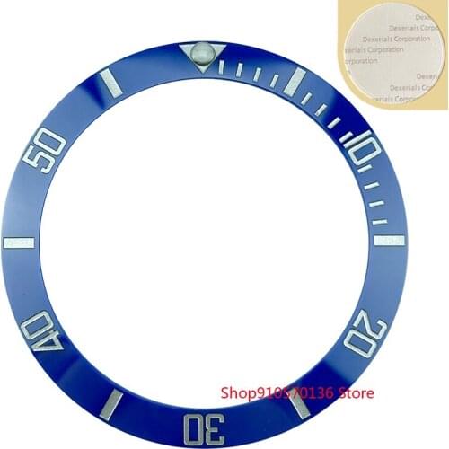 HQ 38mm Blue Silver/Golden Printing Ceramic Bezel Insert Set For Sub Style Mens Watch Super Luminous Pip