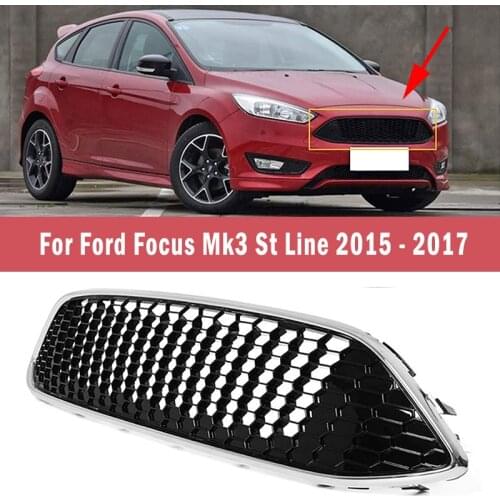 Chrome Car Front Bumper Centre Grill Panel Front Upper Mesh Grille Replacement For Ford Focus Mk3 St Line 2015 2016 2017