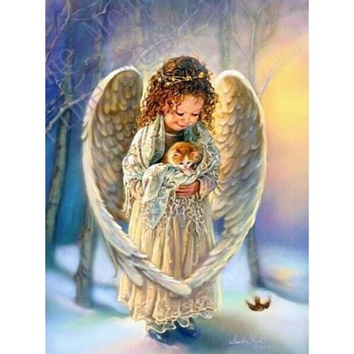 5D Full Drilled Diy Diamond Painting Angel Girl Cat Handmade Cross Stitch Resin Square Diamond Sets Diamond Embroidery