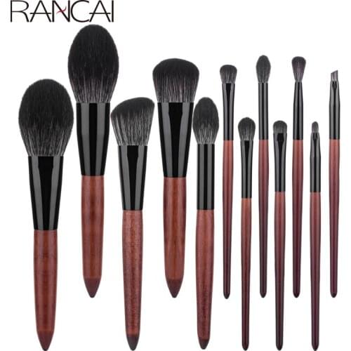 RANCAI 12pcs High Quality Makeup Brushes Set Foundation Powder Blush Eyeshadow Sponge Brush Soft Wool Fiber Hair Cosmetic Tools