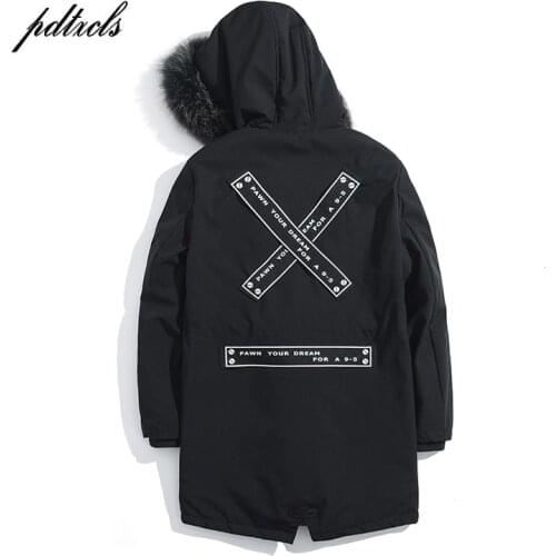 New Fashionable High Quality Mens Thick Winter X-Length Coats High Street Warm Casual Slim Jackets Male Hooded Parkas Ribbons