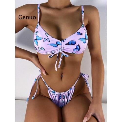 New Butterfly Printed Knotted Bikini Female Swimsuit Women Swimwear Two-Pieces Bikini Set Bather Bathing Suit Swim Lady