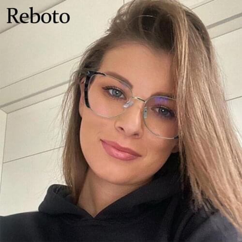 New Vintage Oversized Square Pink Anti blue Light Glasses Frame For Women Alloy Clear Leopard Computer Myopia Eyeglasses Shades