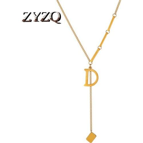 ZYZQ Sweet D Letter Titanium Steel Non-Fading Pendant Necklace For Women Trendy Long Necklace Sweater Chain Wholesale