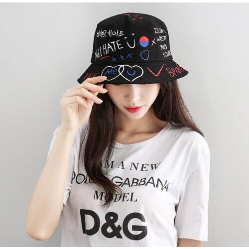Women Man Hip Hop Harajuku Bucket Hats Graffiti For Men 2019 Fashion Canvas Fisherman Hat Outdoor Fishing Hat Black Cap YY170