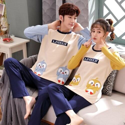 Plus Size Couple Long Sleeve Cotton Pajama Sets Women 2020 Autumn Cute Cartoon Sleepwear Men Homewear Pijama Mujer Home Clothes