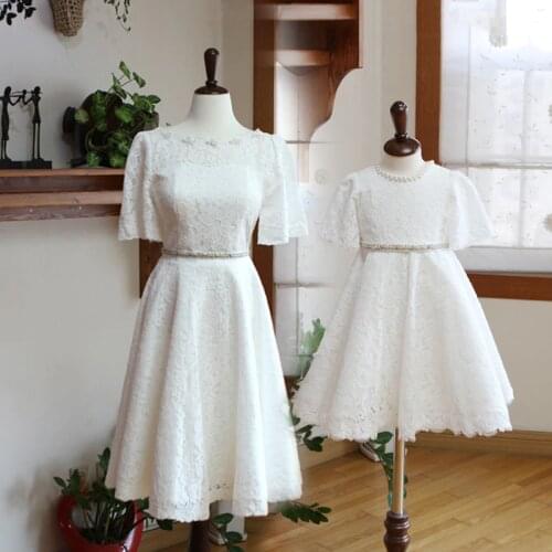 Mom and Daughter Dresses for Wedding Family Look Mom and Daughter Dress Lace White Party Dresses Mommy and Me Matching Clothes