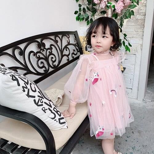 Christmas Kids Unicorn Dress for Girls Chiffon Rainbow Dress Cute Little Baby Birthday Party Spring Princess Tutu Dresses