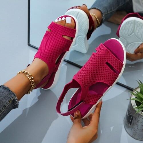 Women Crystal Sandals Breathable Comfort Shopping Ladies Walking Shoes Flat Summer Platform Sandal Shoes Mujer Plus size 43